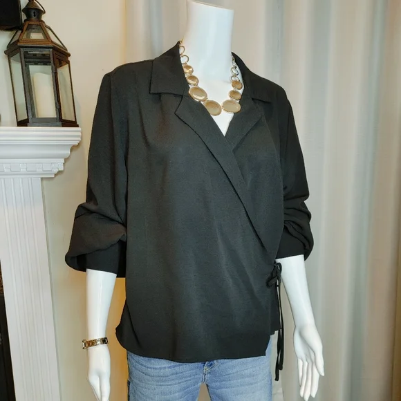 Luxe Apothetique Cross front V-Neck Blouse, Black L - Picture 1 of 8